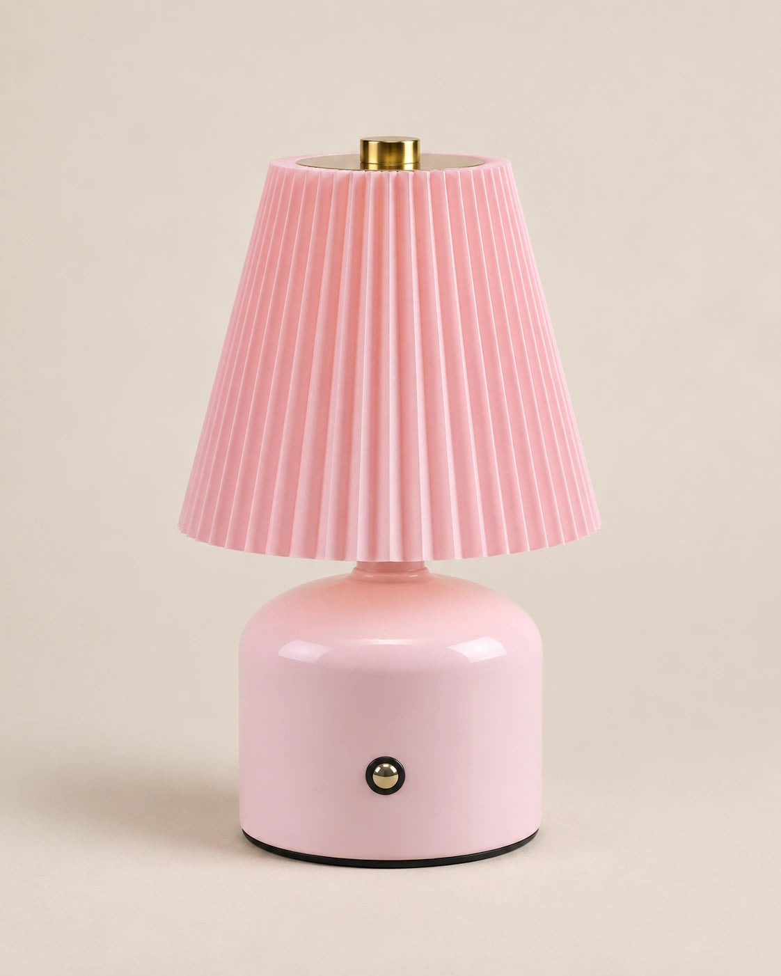 Lampe de chevet rose et dorée à abat jour plissé