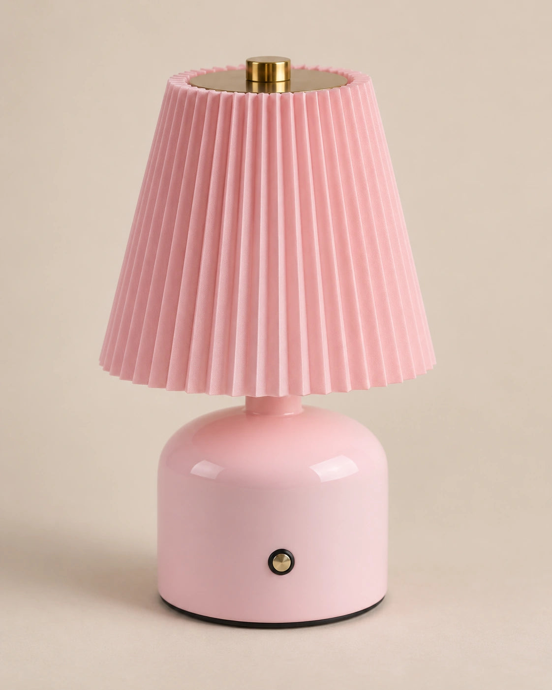 Lampe de chevet rose et dorée à abat jour plissé