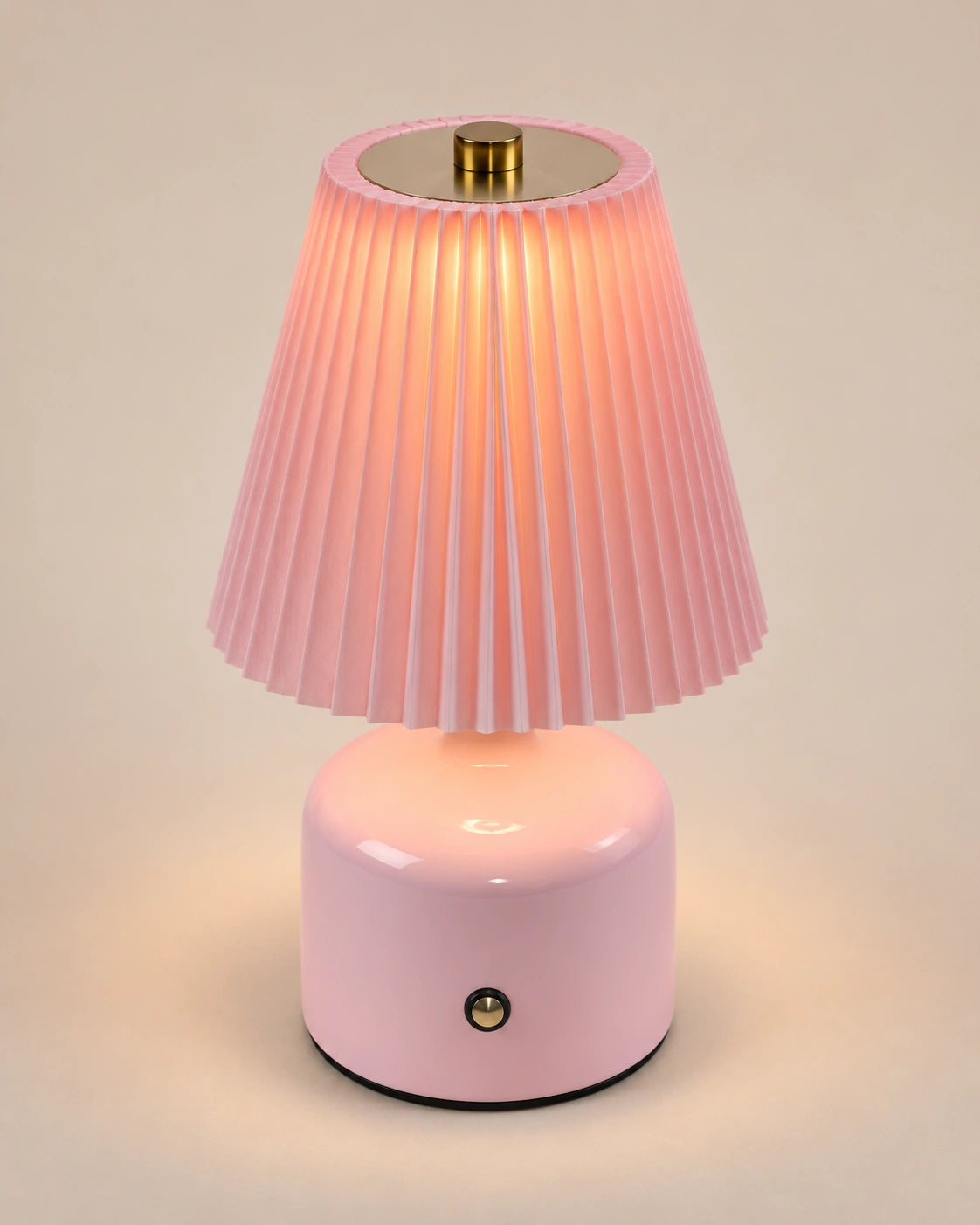 Lampe de chevet rose et dorée à abat jour plissé