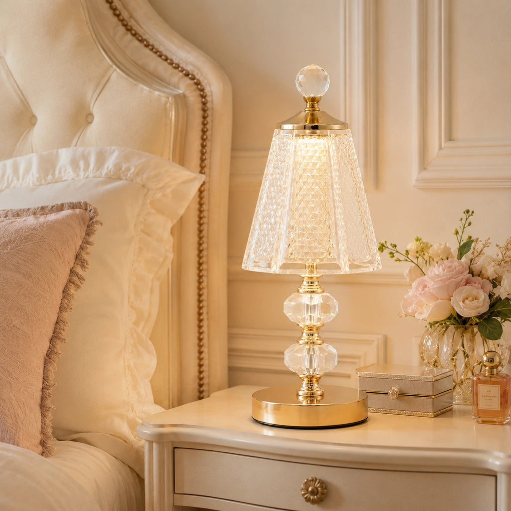 Lampe de chevet Cristal et pied Dorée
