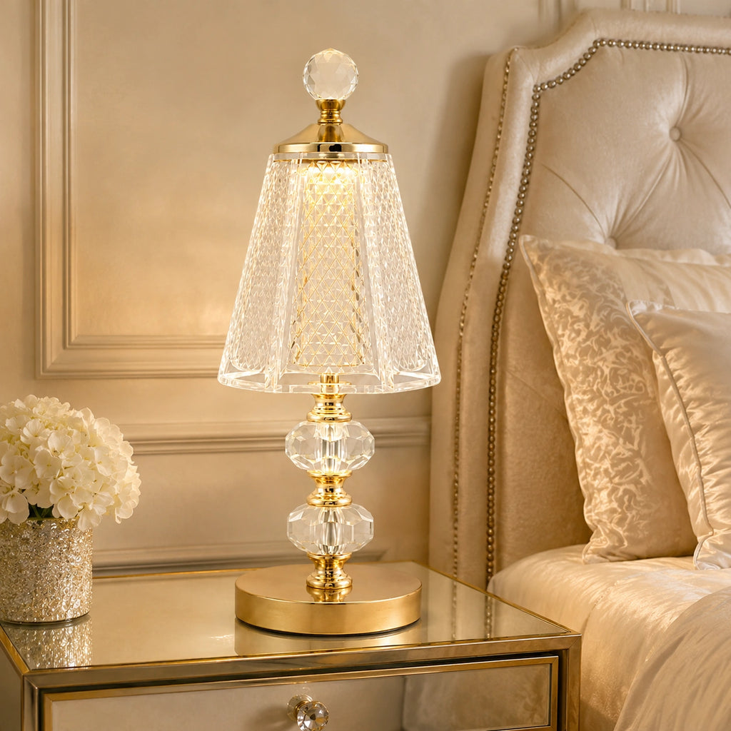 Lampe de chevet Cristal et pied Dorée