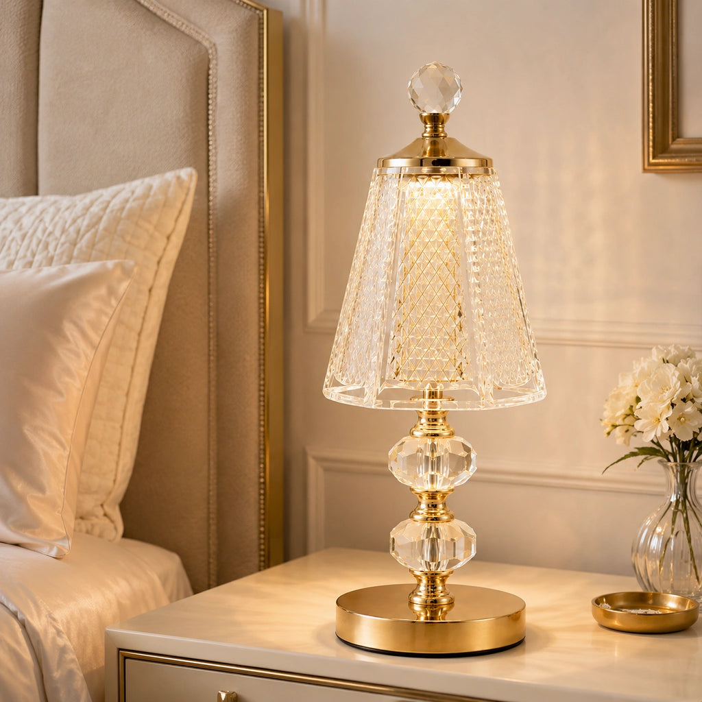 Lampe de chevet Cristal et pied Dorée