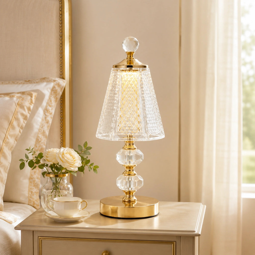 Lampe de chevet Cristal et pied Dorée