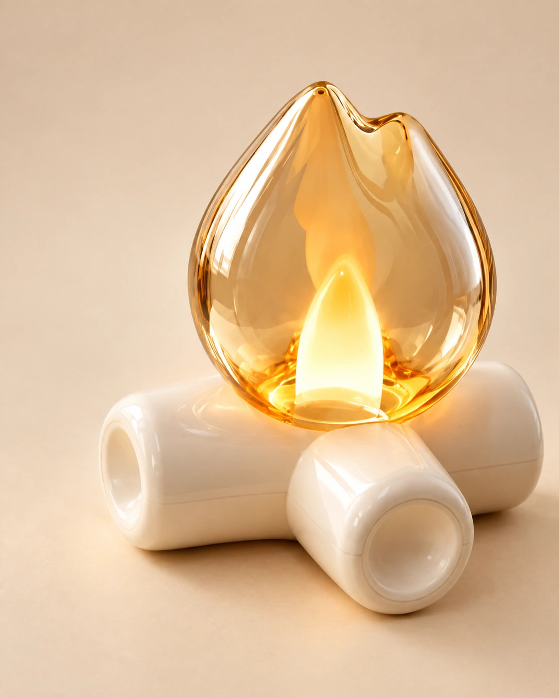 Lampe de chevet flamme sur support beige