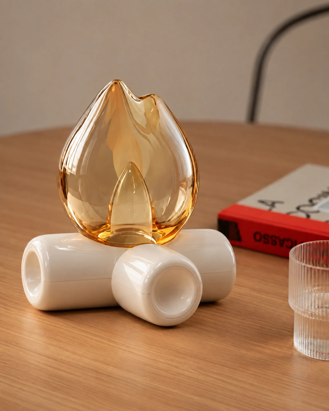 Lampe de chevet flamme sur support beige