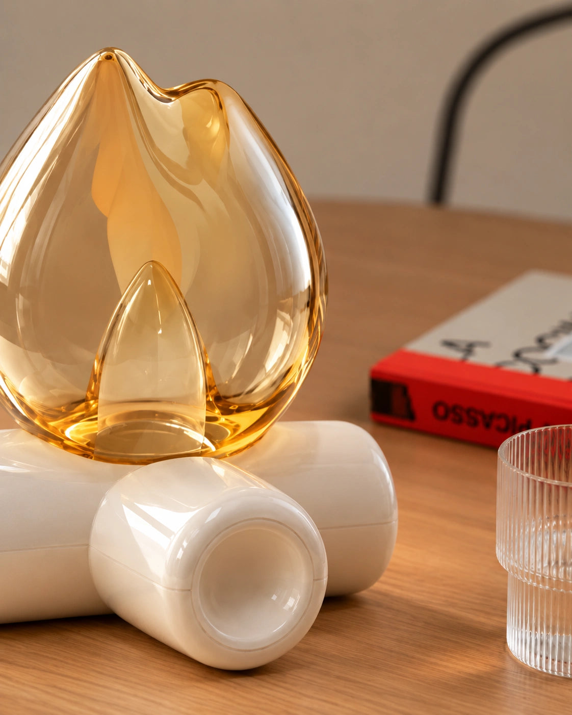 Lampe de chevet flamme sur support beige