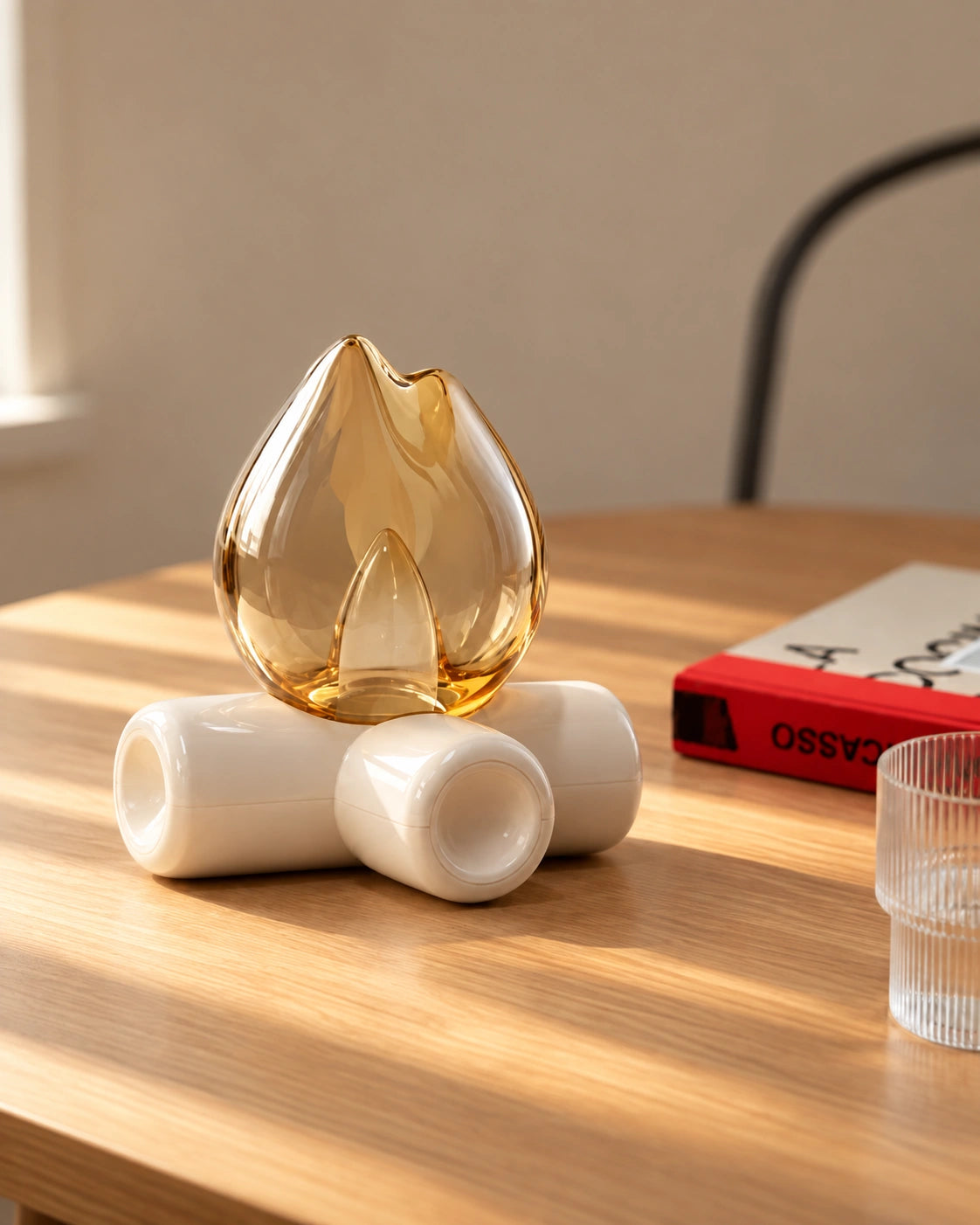 Lampe de chevet flamme sur support beige