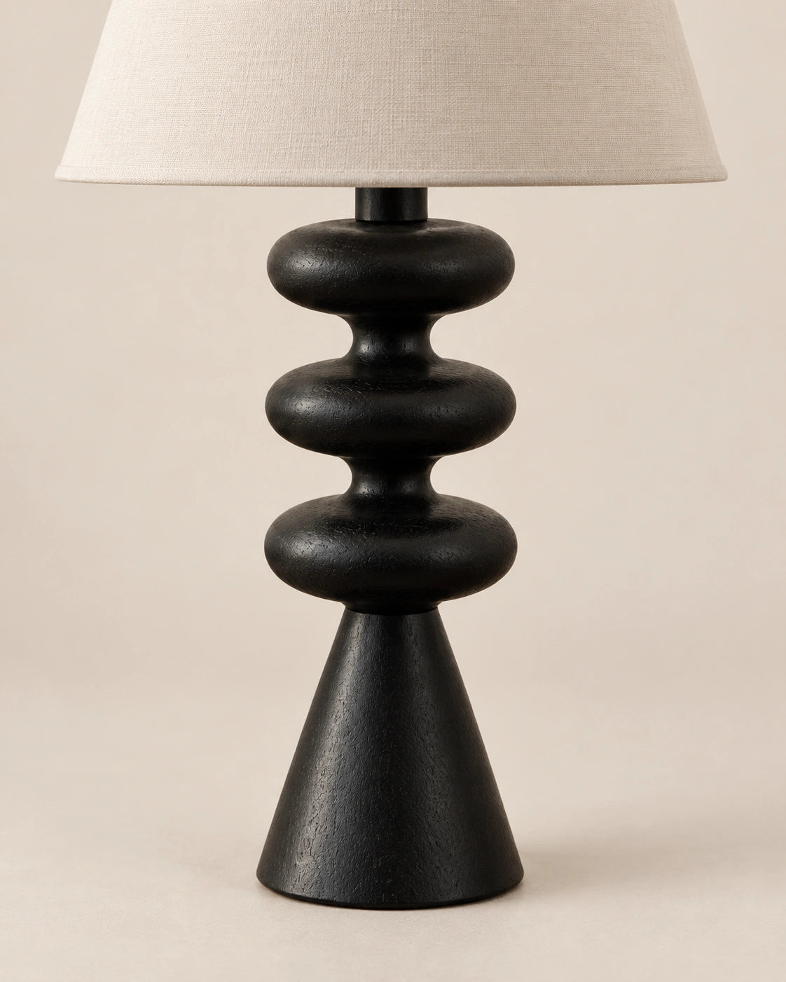 Lampe de chevet en bambou noir et abat jour beige
