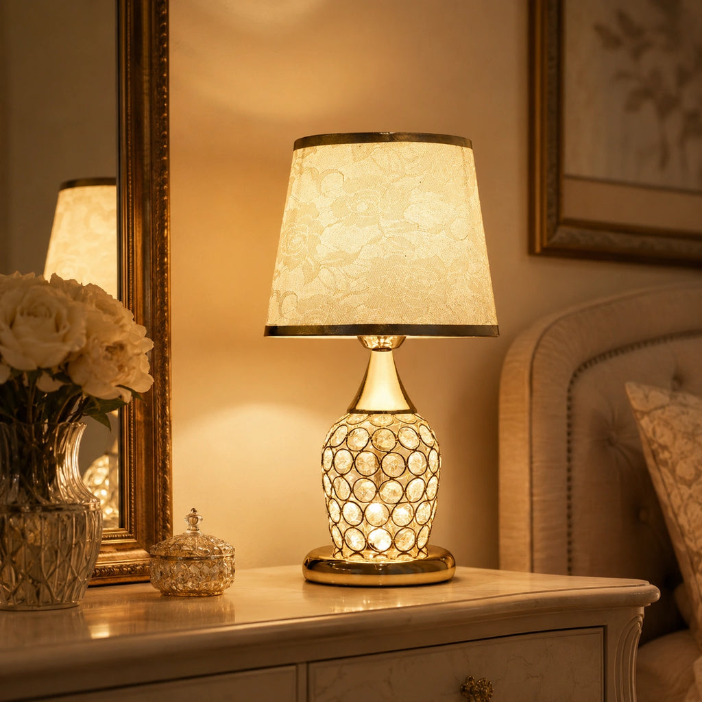 Lampe de chevet Cristal avec abat-jour Tissu
