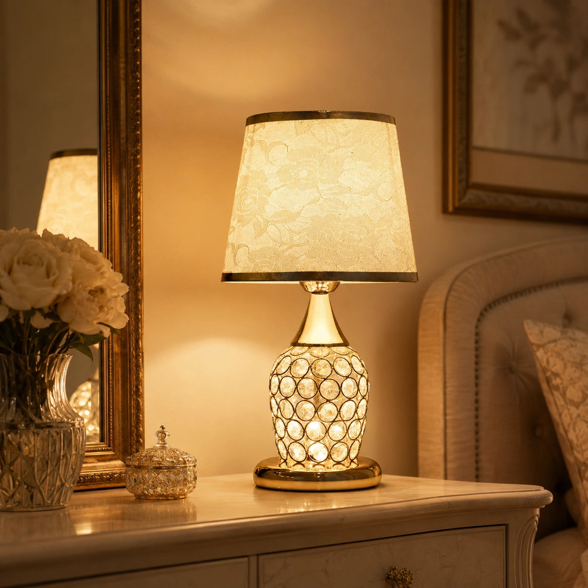 Lampe de chevet Cristal avec abat-jour Tissu