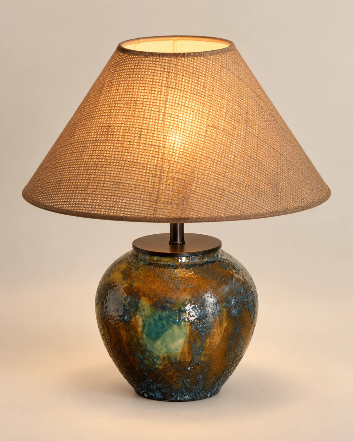 Lampe de chevet céramique marron et verte