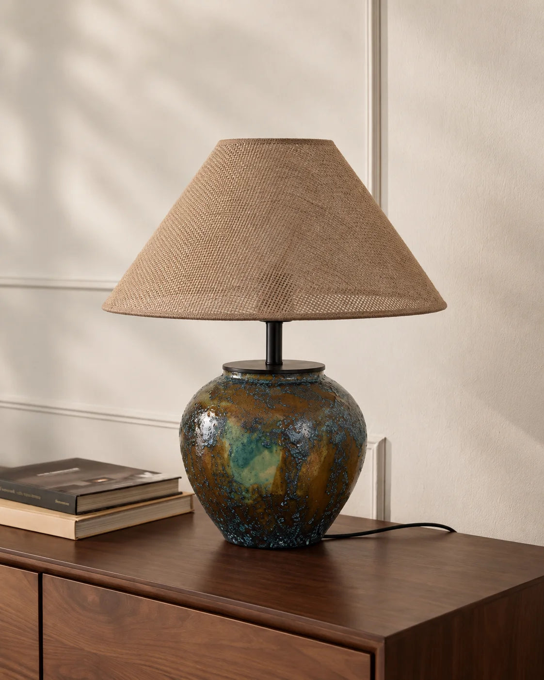 Lampe de chevet céramique marron et verte