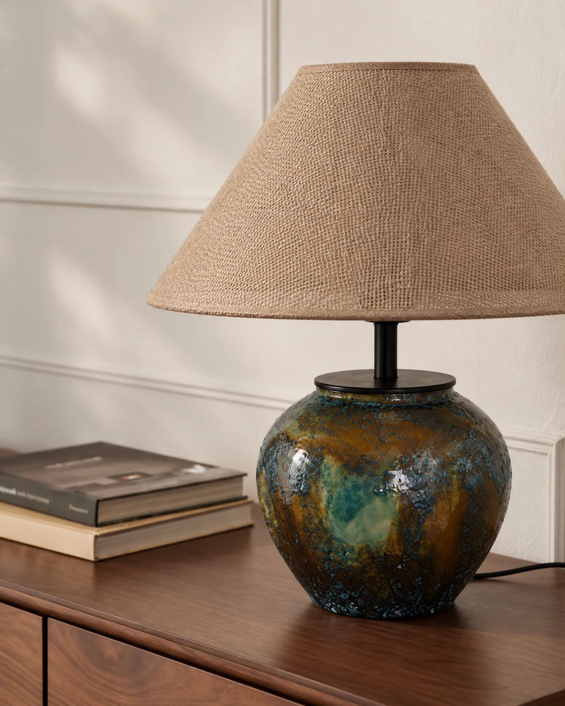 Lampe de chevet céramique marron et verte
