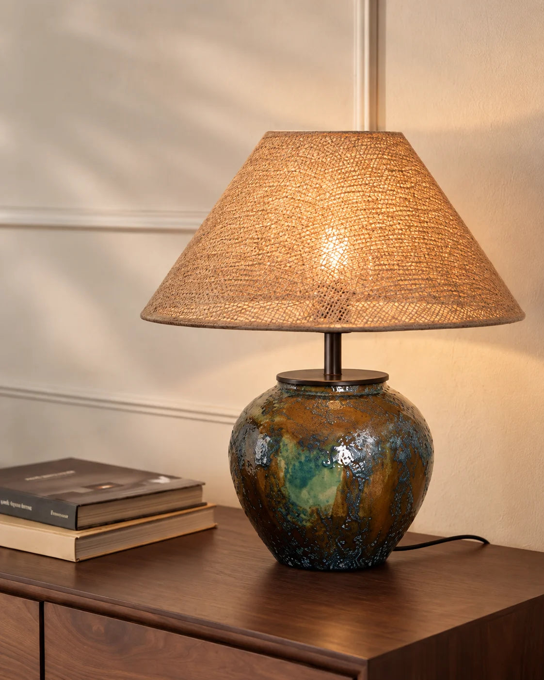 Lampe de chevet céramique marron et verte