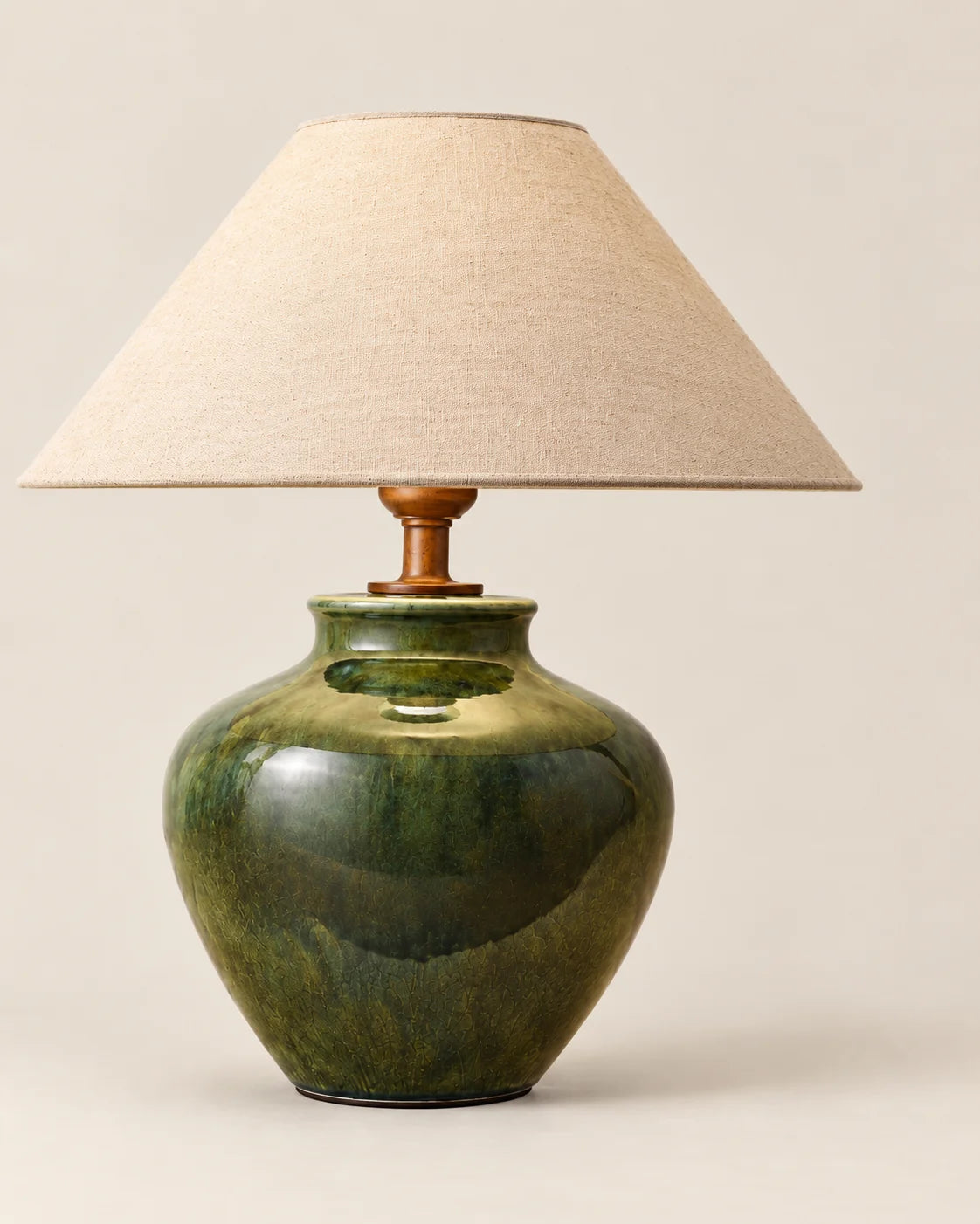 Lampe de chevet verte en céramique avec abat jour beige