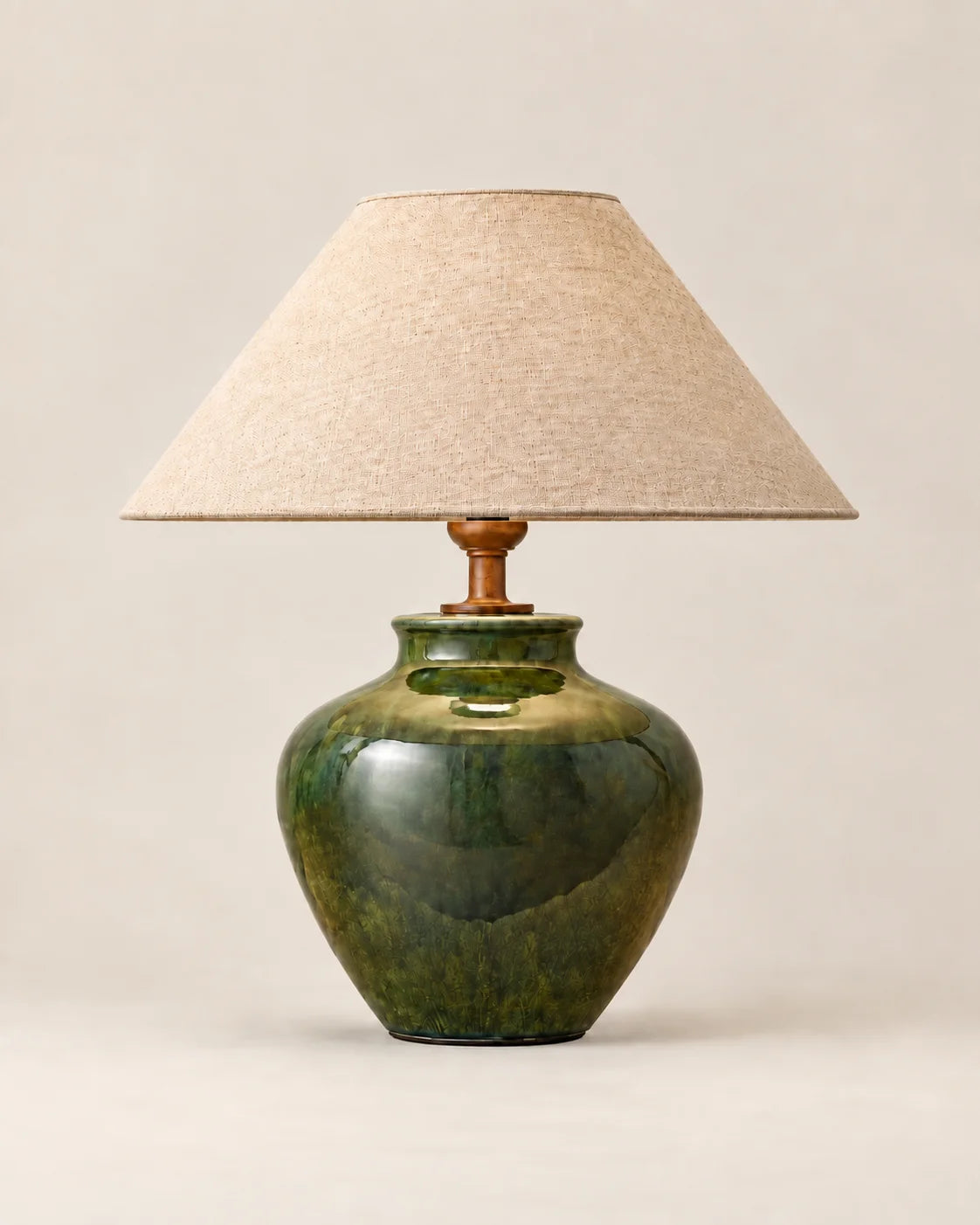 Lampe de chevet verte en céramique avec abat jour beige