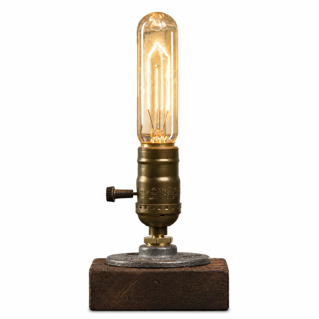Lampe de chevet industrielle en bois