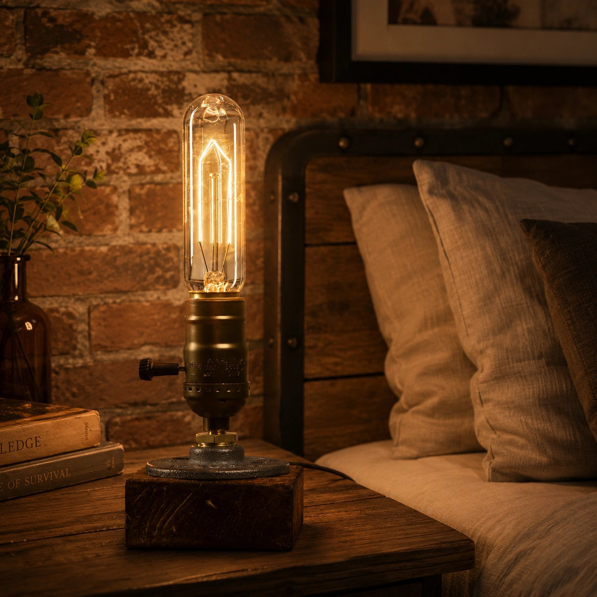 Lampe de chevet industrielle en bois