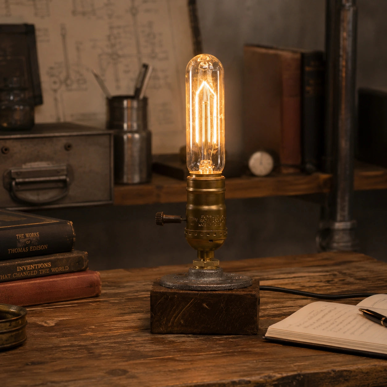 Lampe de chevet industrielle en bois