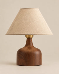 Lampe de chevet céramique imitation bois et abat jour beige