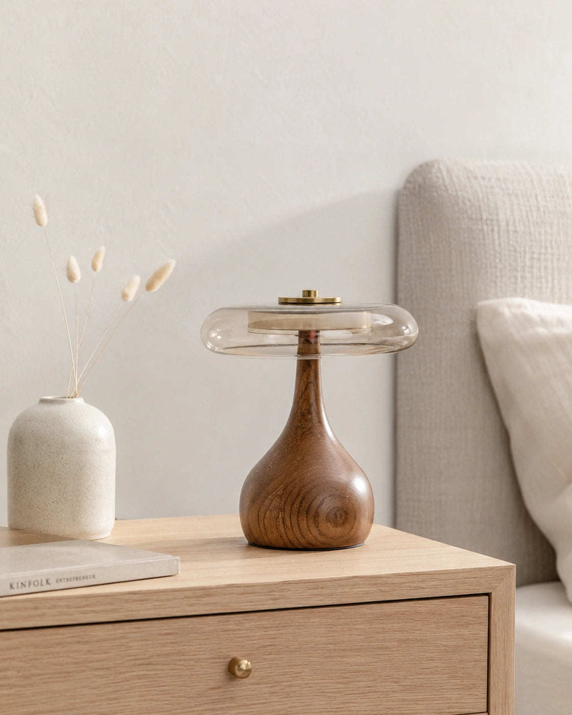 Lampe de chevet vintage en bois et verre