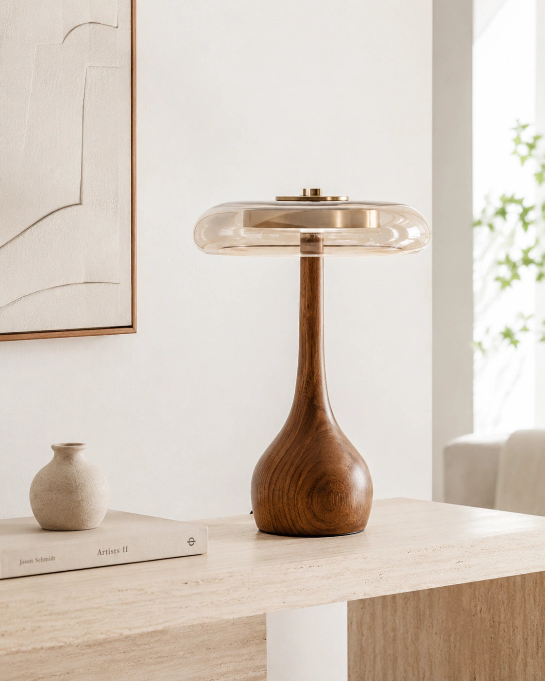 Lampe de chevet vintage en bois et verre