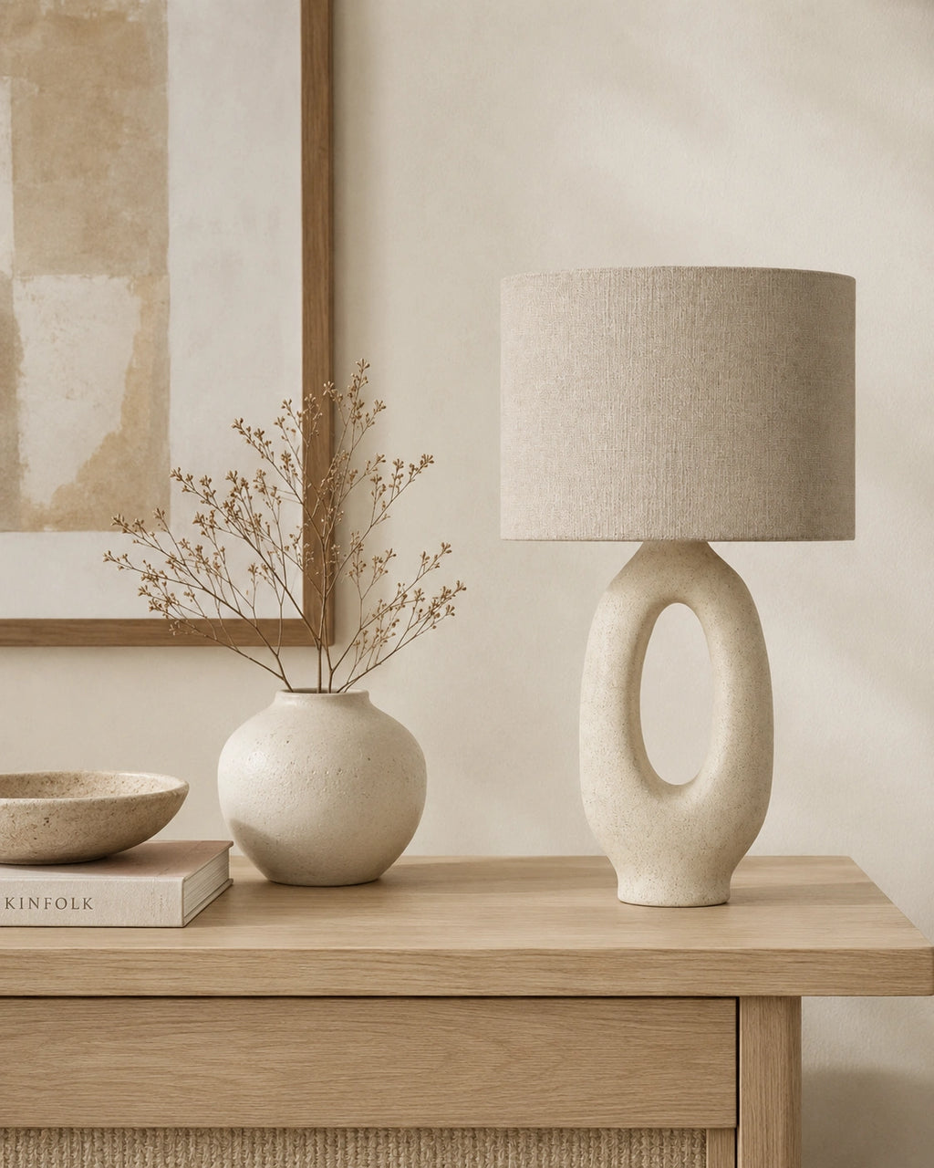 Lampe de chevet beige ovale moderne