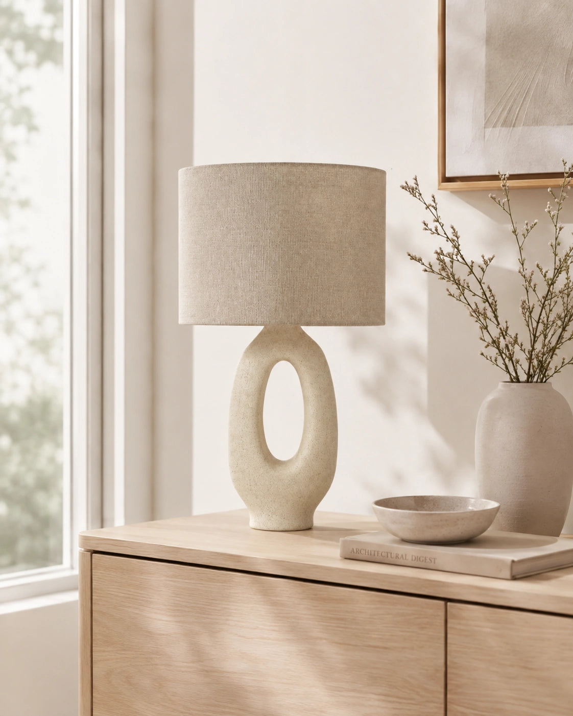 Lampe de chevet moderne beige ovale