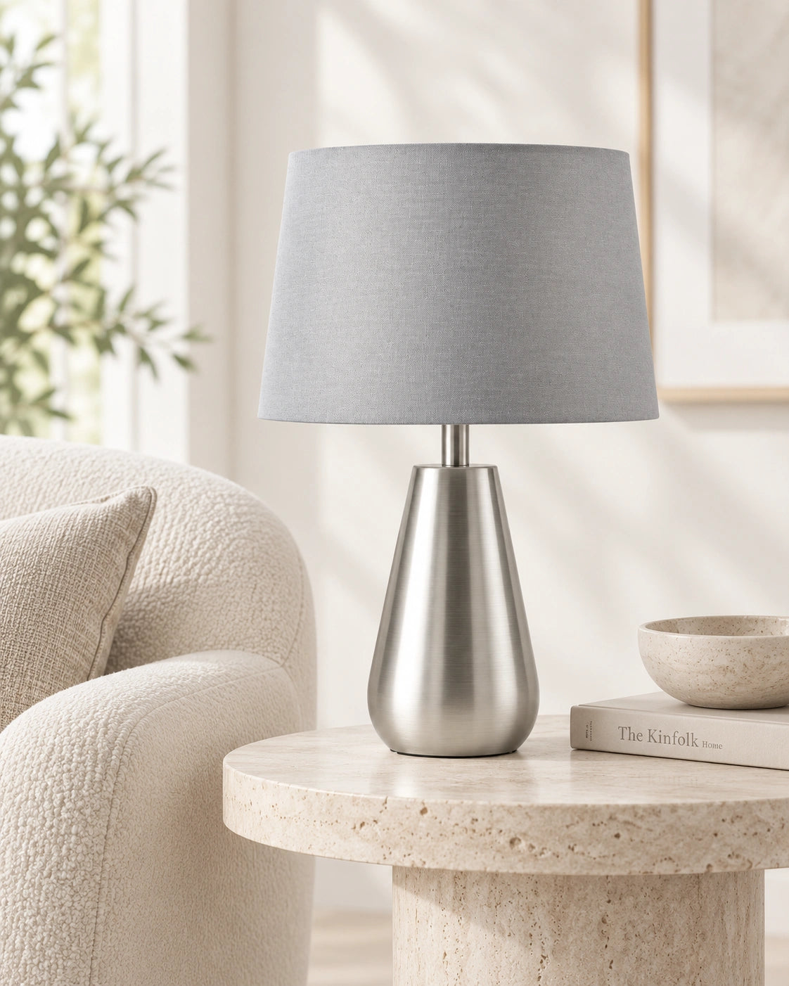 Lampe de chevet moderne argentée grise