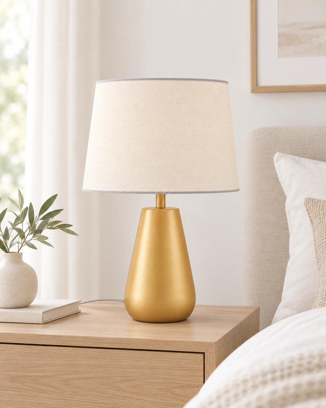 Lampe de chevet moderne dorée blanche
