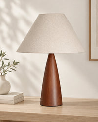 Lampe de chevet japandi en bois et beige