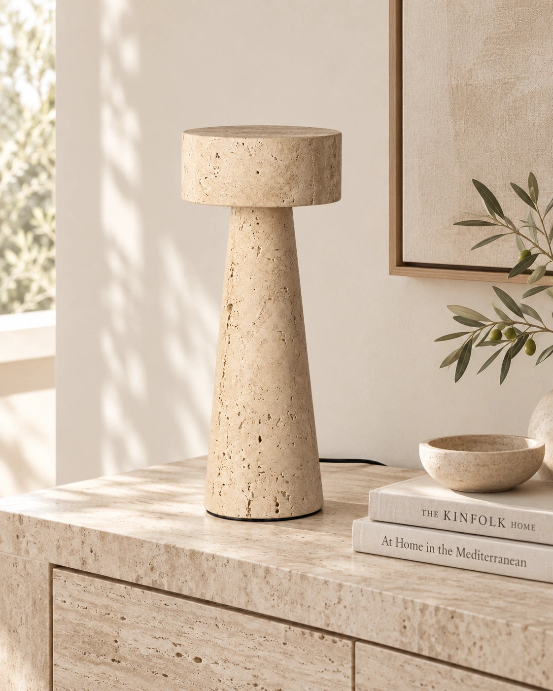 Lampe de chevet en métal et pierre beige