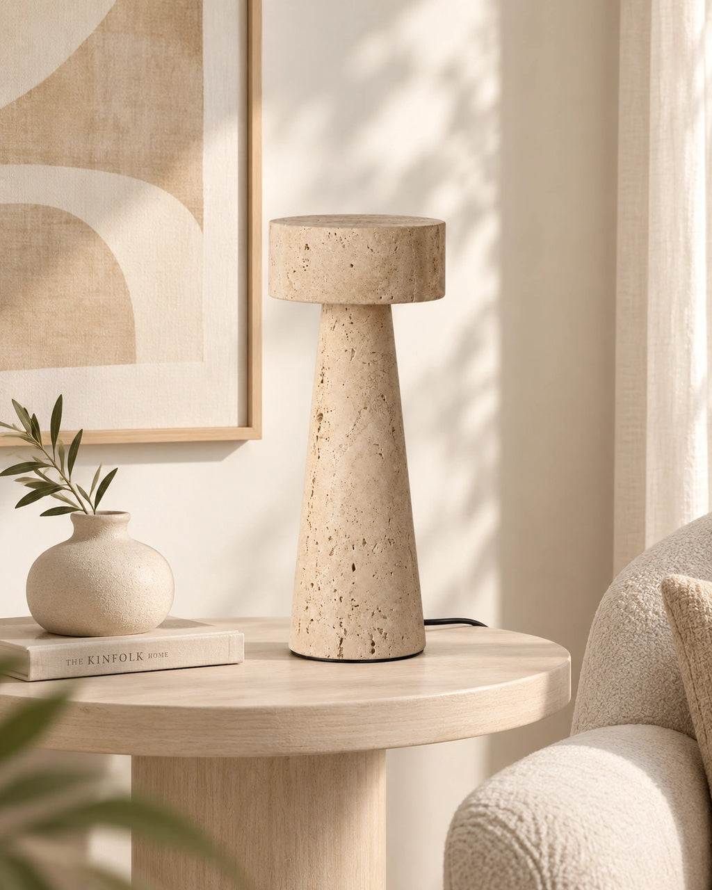 Lampe de chevet en métal et pierre beige