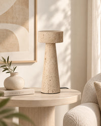 Lampe de chevet en métal et pierre beige