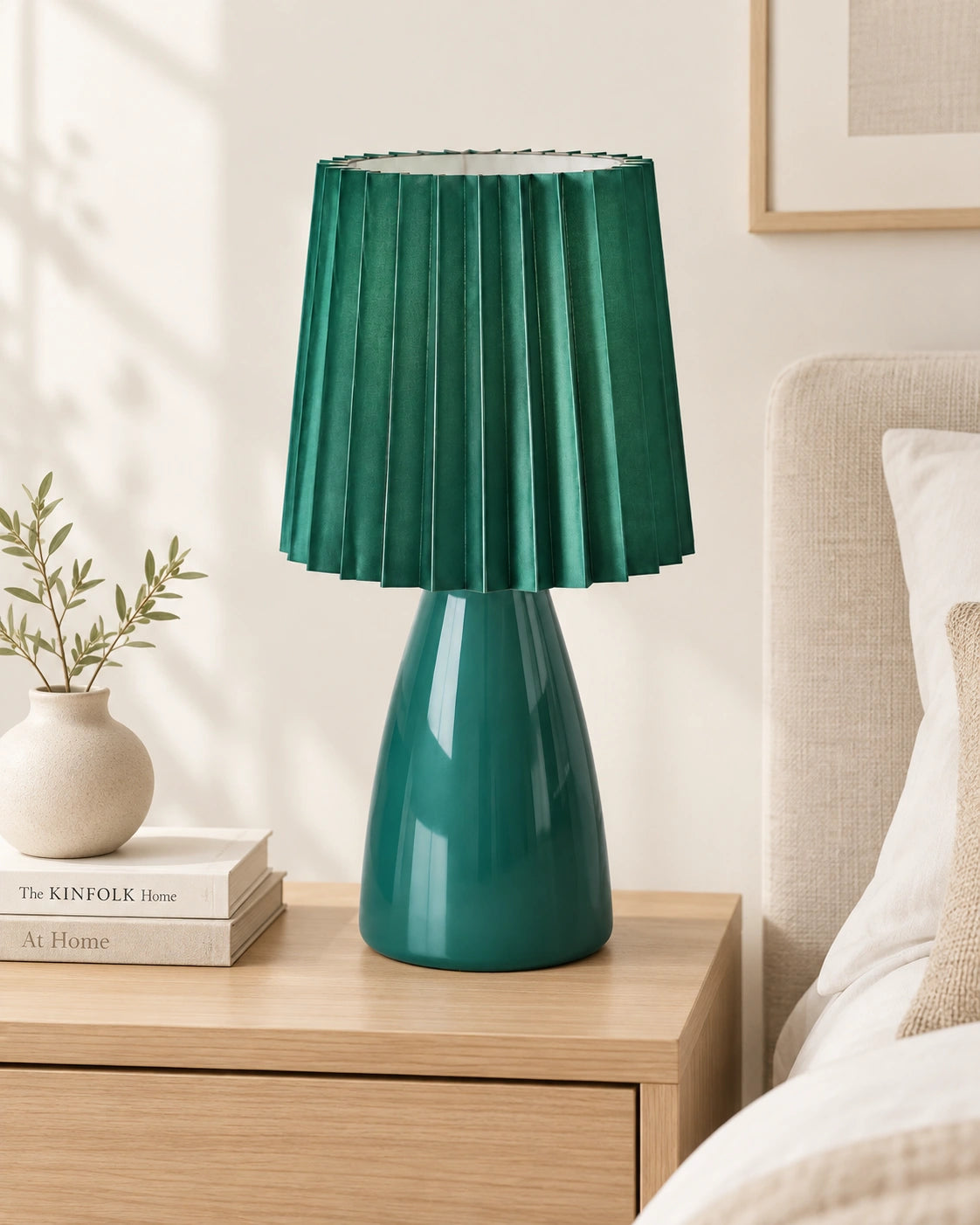 Lampe de chevet vintage plissée verte