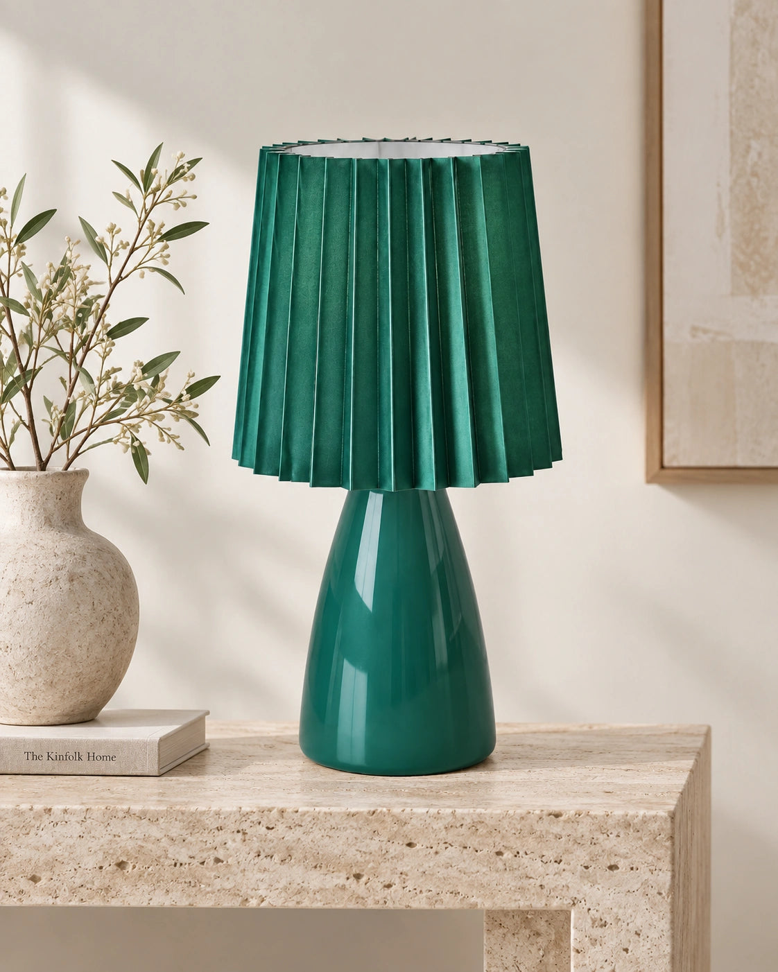 Lampe de chevet vintage plissée verte