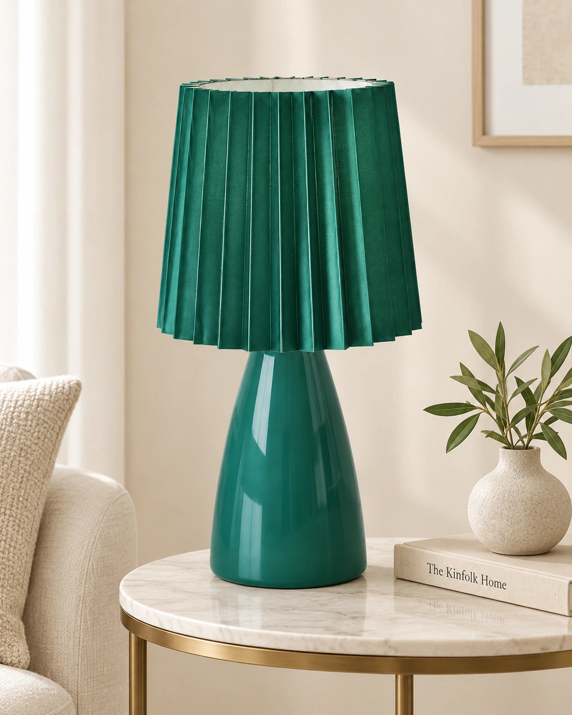 Lampe de chevet vintage plissée verte