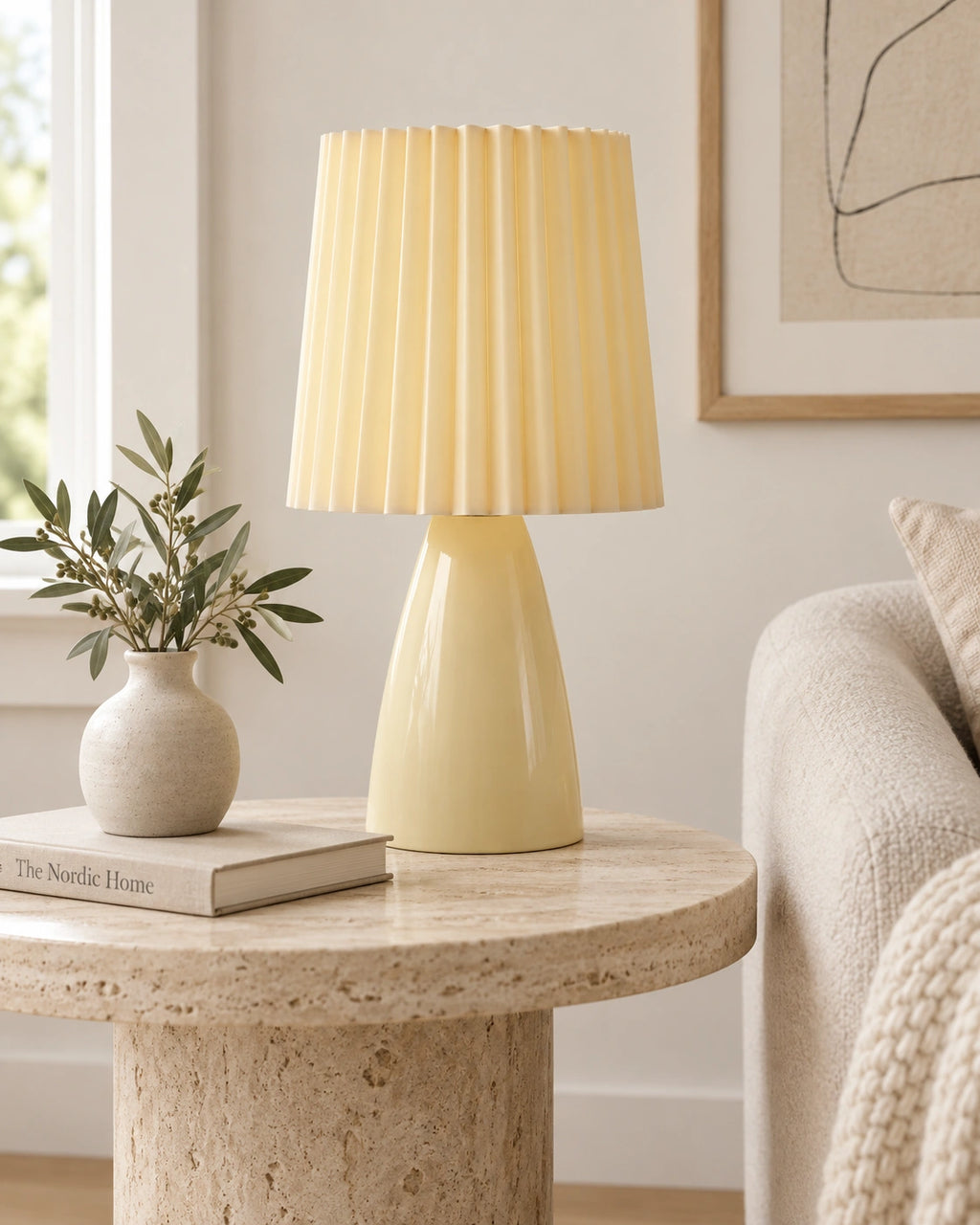 Lampe de chevet vintage plissée crème