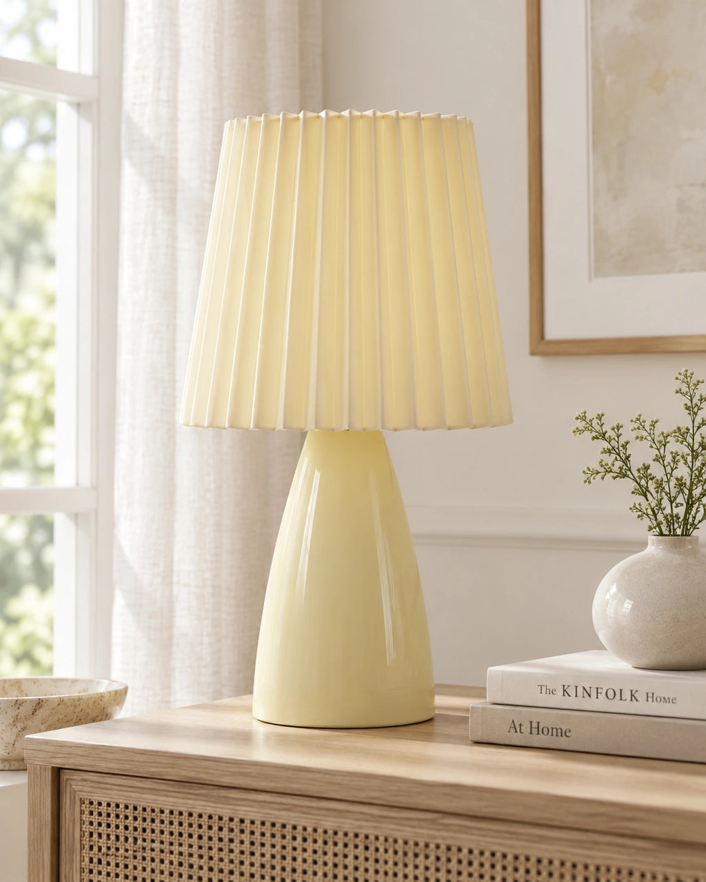 Lampe de chevet vintage plissée crème