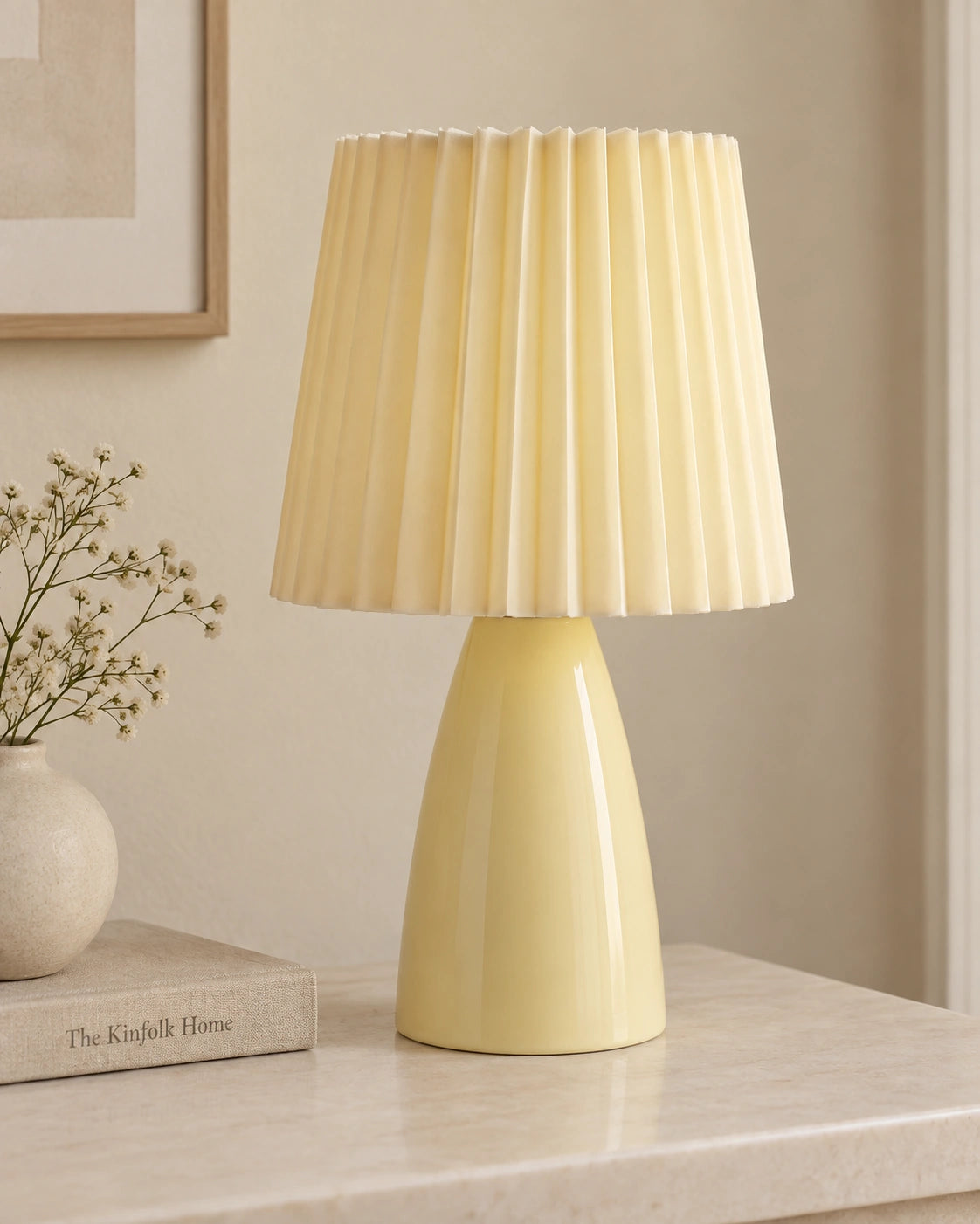Lampe de chevet vintage plissée crème