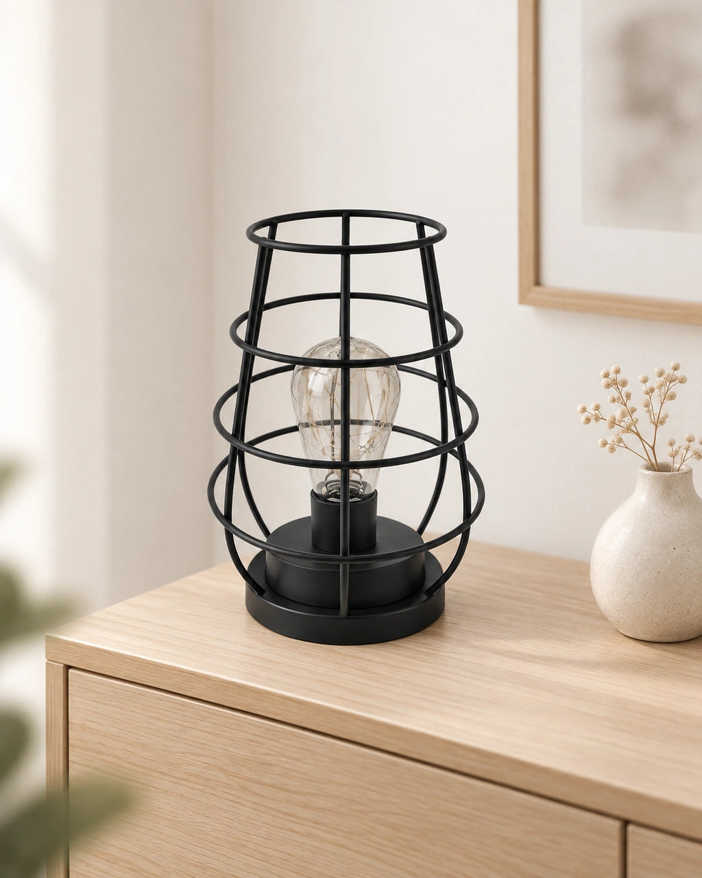 Lampe de chevet en métal cage noir