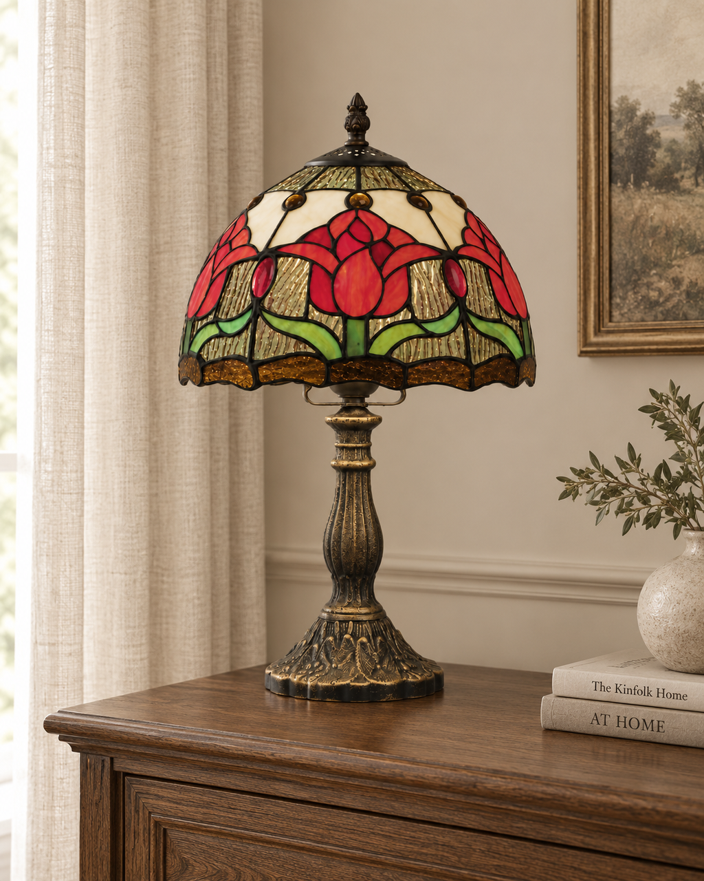 Lampe de chevet Tiffany tulipe en vitrail