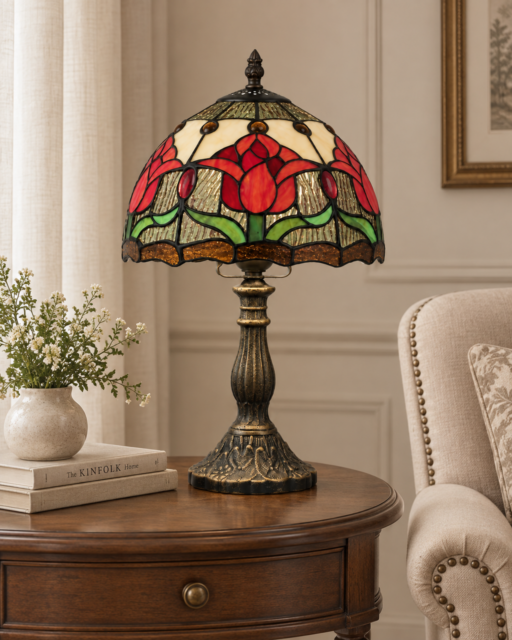 Lampe de chevet Tiffany tulipe en vitrail