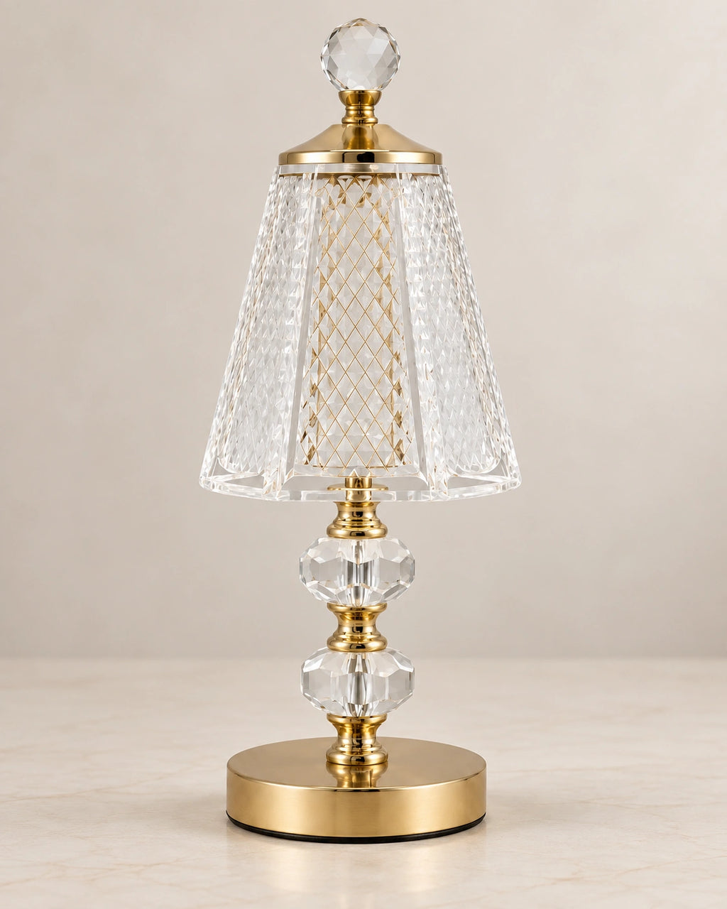 Lampe de chevet Cristal et pied Dorée