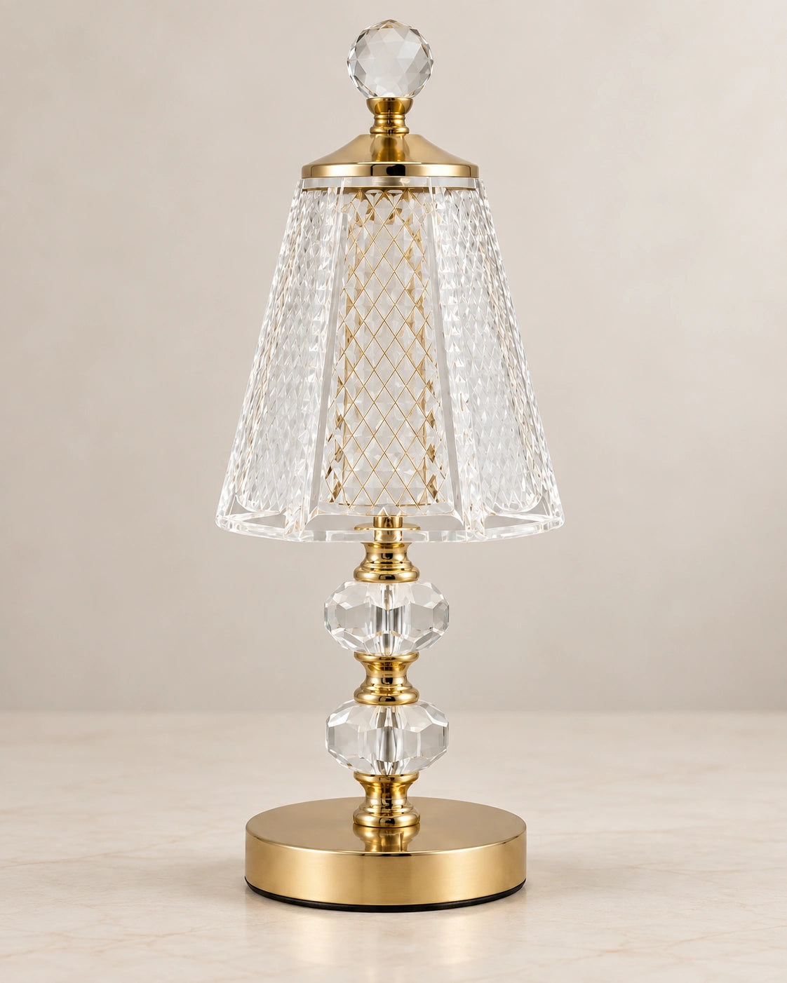 Lampe de chevet Cristal et pied Dorée