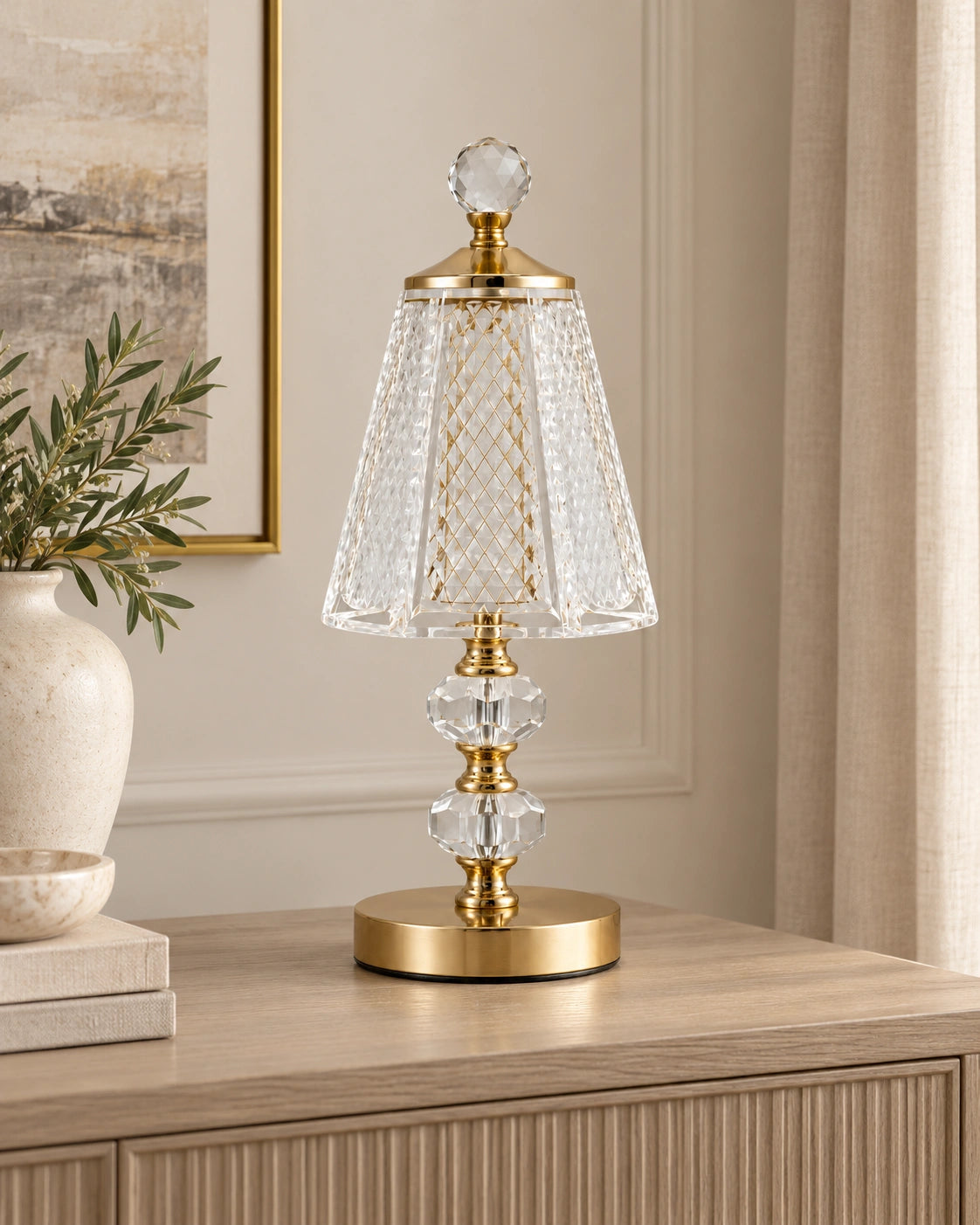Lampe de chevet Cristal et pied Dorée