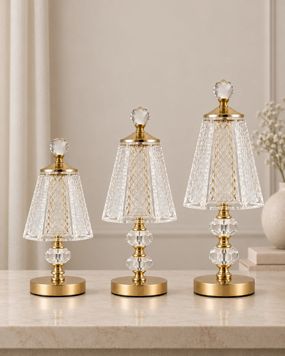 Lampe de chevet Cristal et pied Dorée