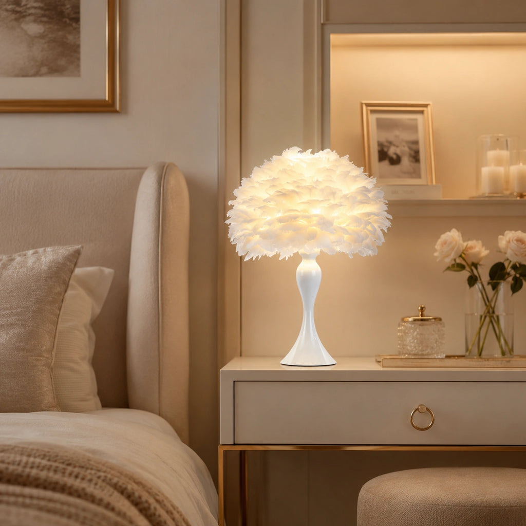 Lampe de Chevet abat-jour plume