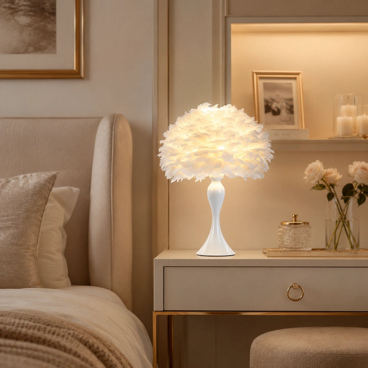 Lampe de Chevet abat-jour plume