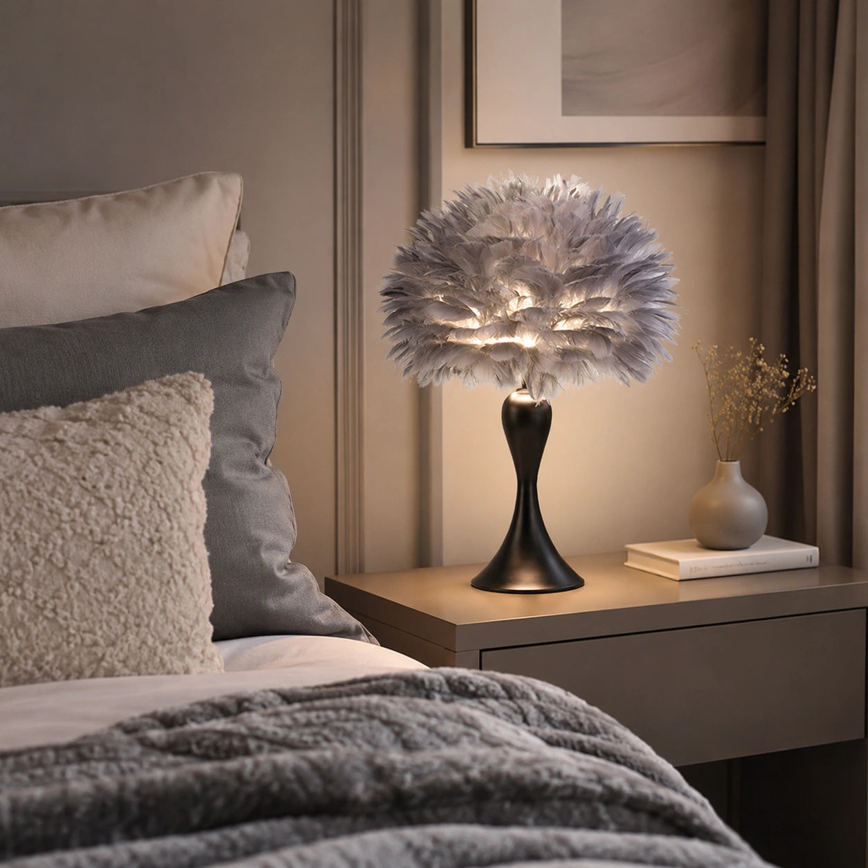 Lampe de Chevet abat-jour plume
